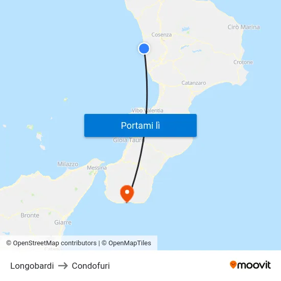 Longobardi to Condofuri map