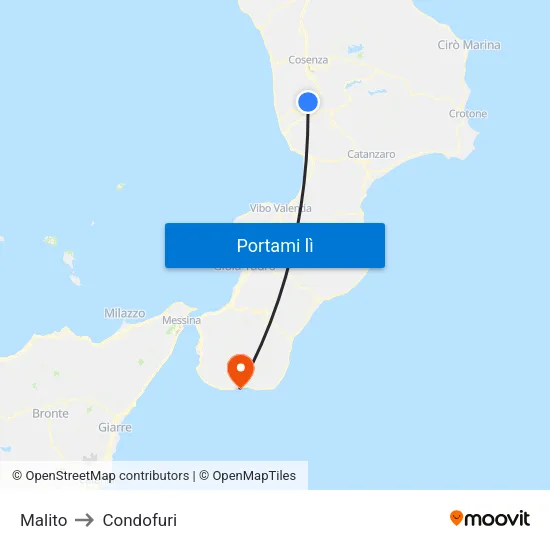 Malito to Condofuri map