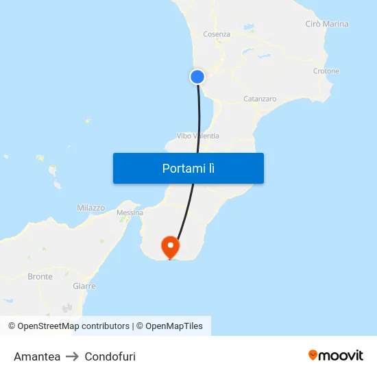 Amantea to Condofuri map