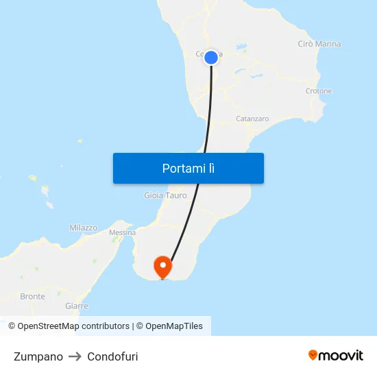 Zumpano to Condofuri map