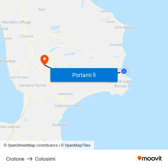 Crotone to Colosimi map