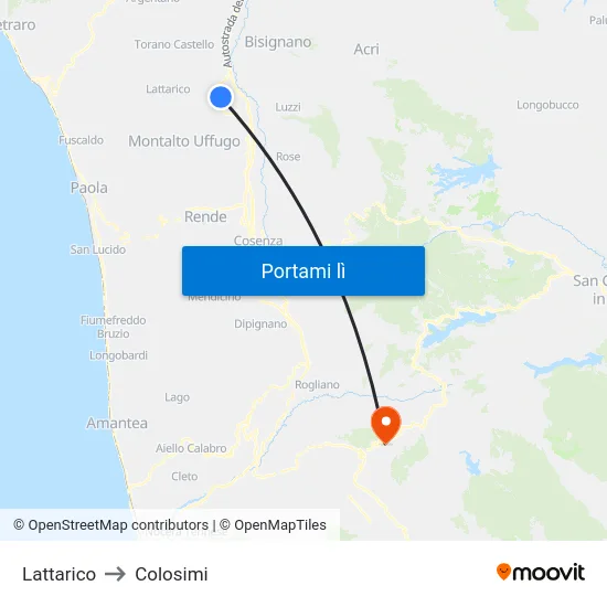 Lattarico to Colosimi map
