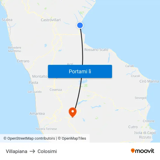 Villapiana to Colosimi map