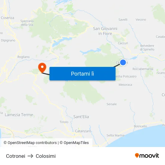 Cotronei to Colosimi map