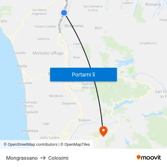 Mongrassano to Colosimi map
