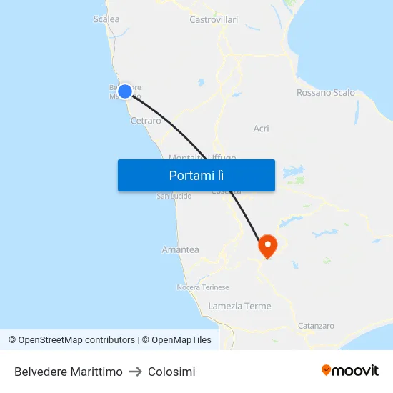 Belvedere Marittimo to Colosimi map