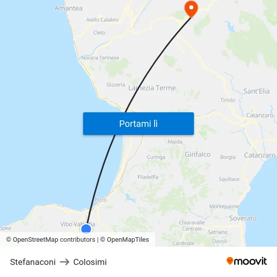 Stefanaconi to Colosimi map