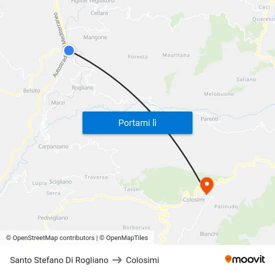 Santo Stefano Di Rogliano to Colosimi map