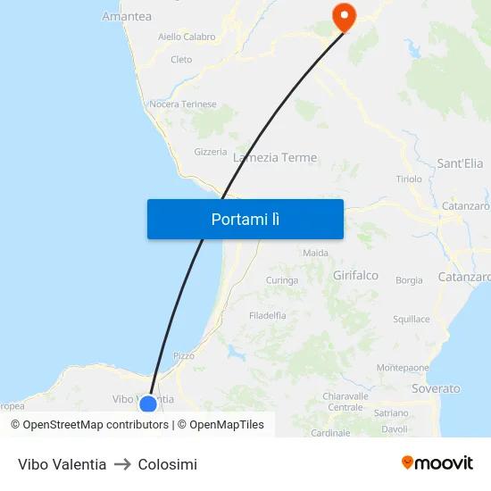 Vibo Valentia to Colosimi map