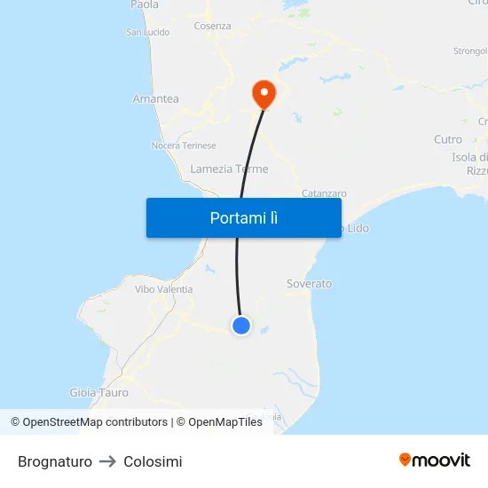 Brognaturo to Colosimi map