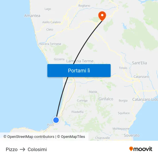 Pizzo to Colosimi map