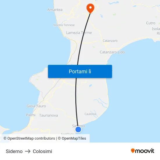 Siderno to Colosimi map