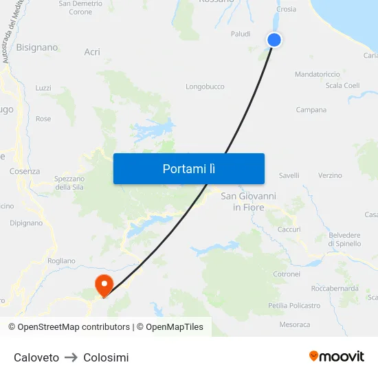 Caloveto to Colosimi map