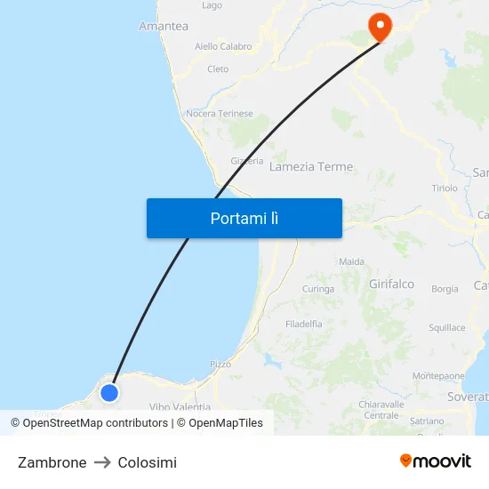 Zambrone to Colosimi map