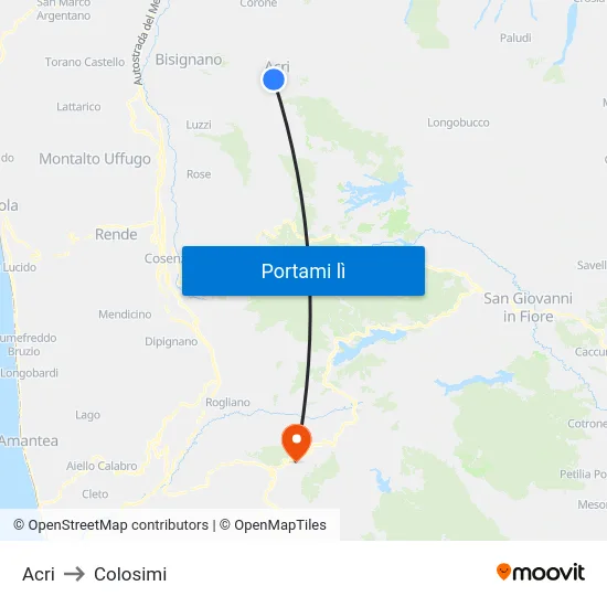 Acri to Colosimi map