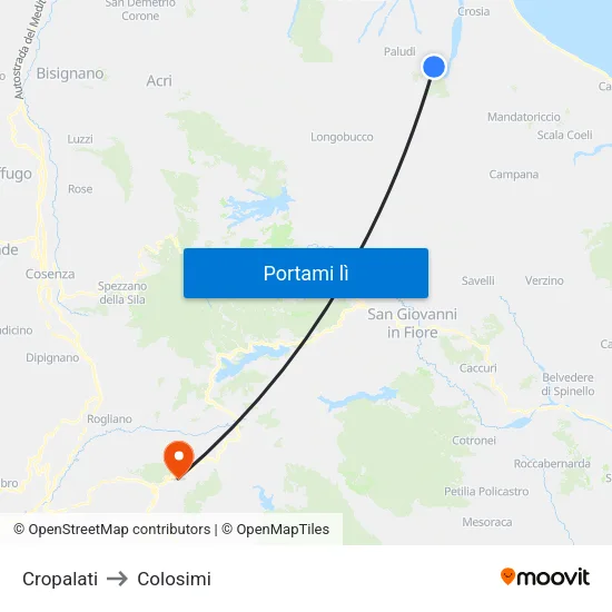 Cropalati to Colosimi map