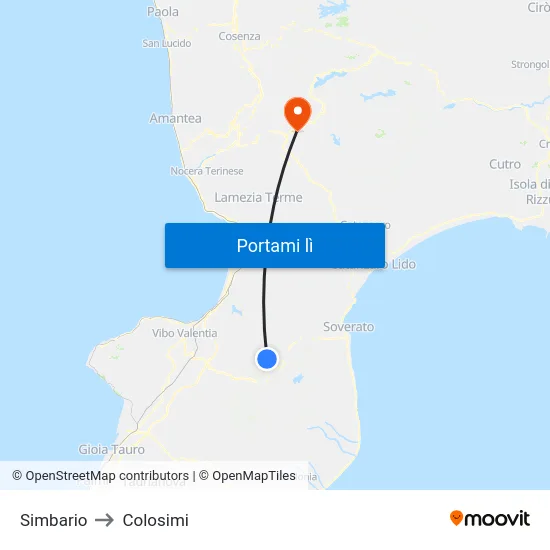 Simbario to Colosimi map
