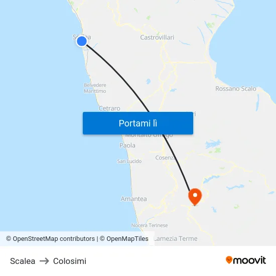 Scalea to Colosimi map