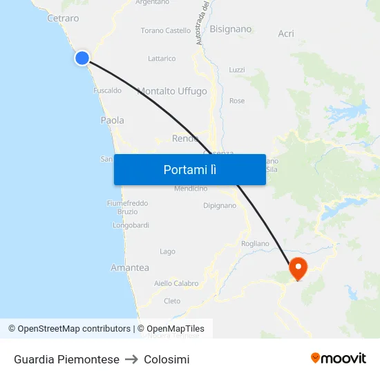 Guardia Piemontese to Colosimi map