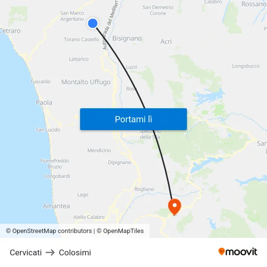 Cervicati to Colosimi map