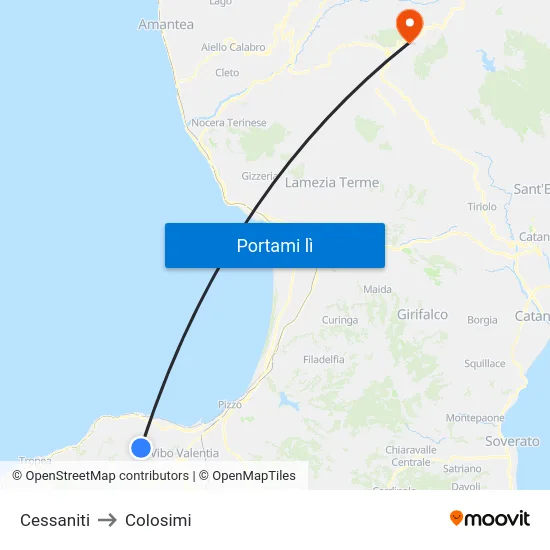 Cessaniti to Colosimi map