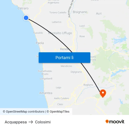 Acquappesa to Colosimi map