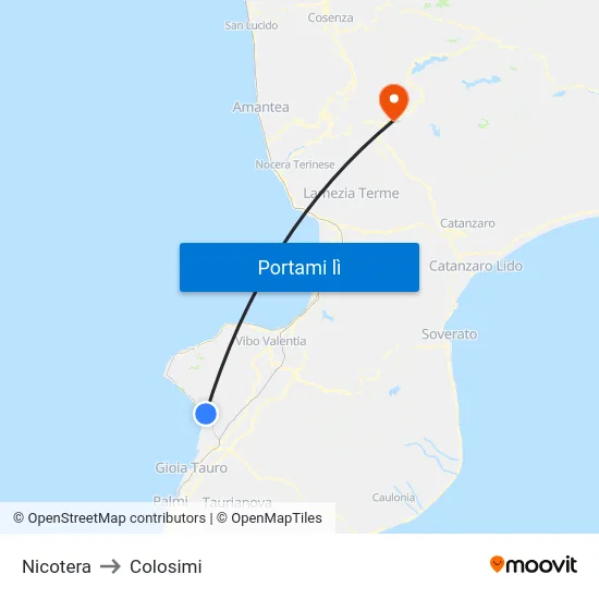 Nicotera to Colosimi map