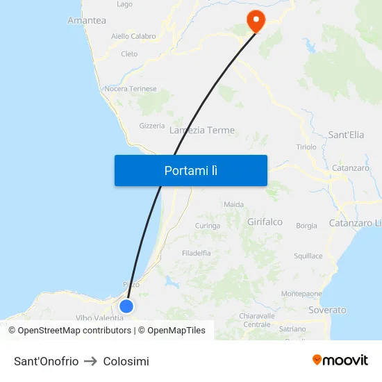 Sant'Onofrio to Colosimi map