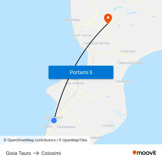 Gioia Tauro to Colosimi map