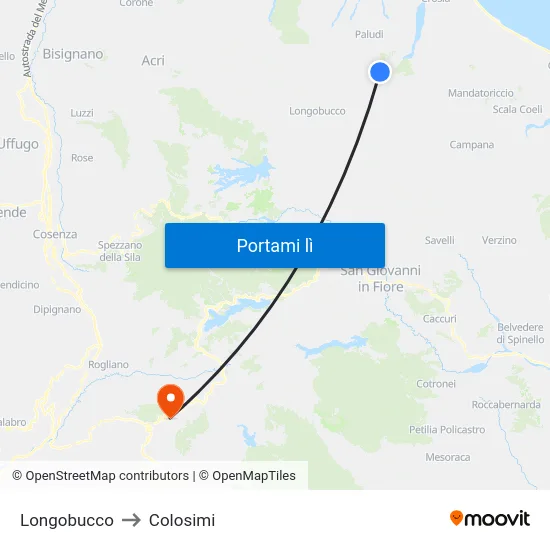Longobucco to Colosimi map