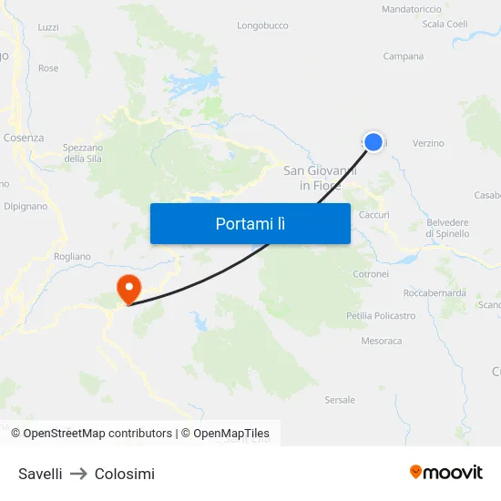 Savelli to Colosimi map