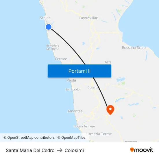 Santa Maria Del Cedro to Colosimi map