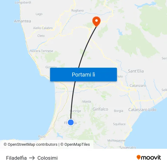 Filadelfia to Colosimi map