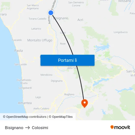 Bisignano to Colosimi map
