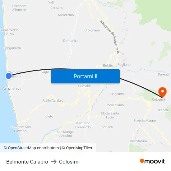 Belmonte Calabro to Colosimi map