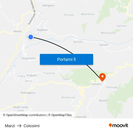 Marzi to Colosimi map