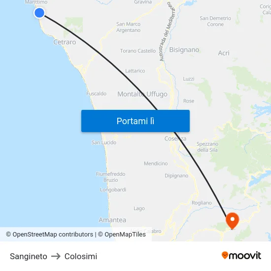 Sangineto to Colosimi map