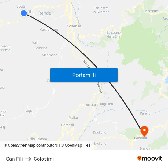 San Fili to Colosimi map