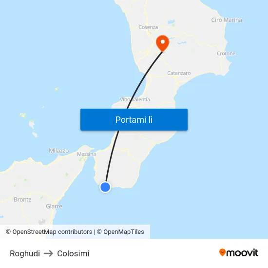 Roghudi to Colosimi map