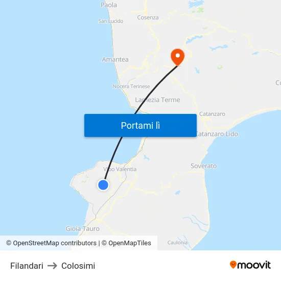 Filandari to Colosimi map