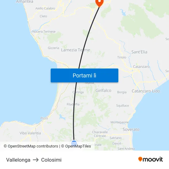 Vallelonga to Colosimi map
