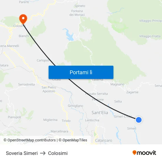 Soveria Simeri to Colosimi map