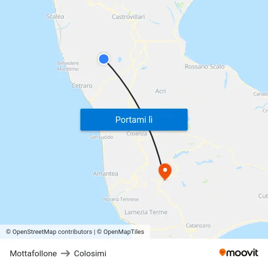 Mottafollone to Colosimi map