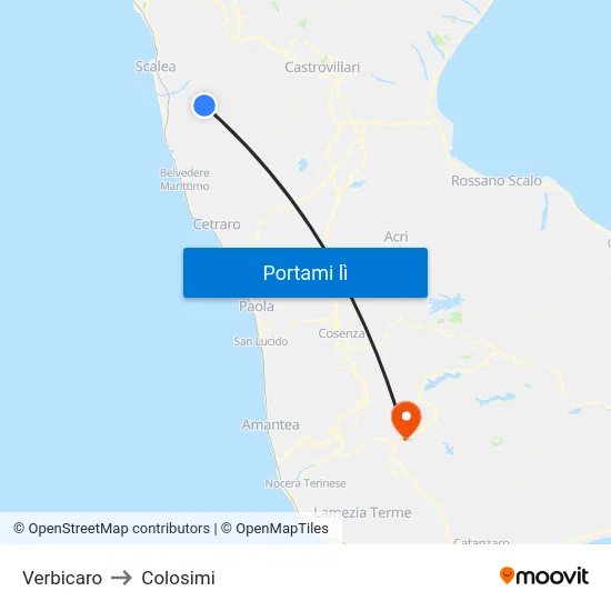 Verbicaro to Colosimi map