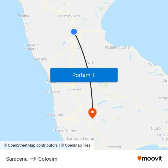 Saracena to Colosimi map