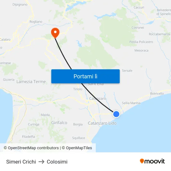 Simeri Crichi to Colosimi map