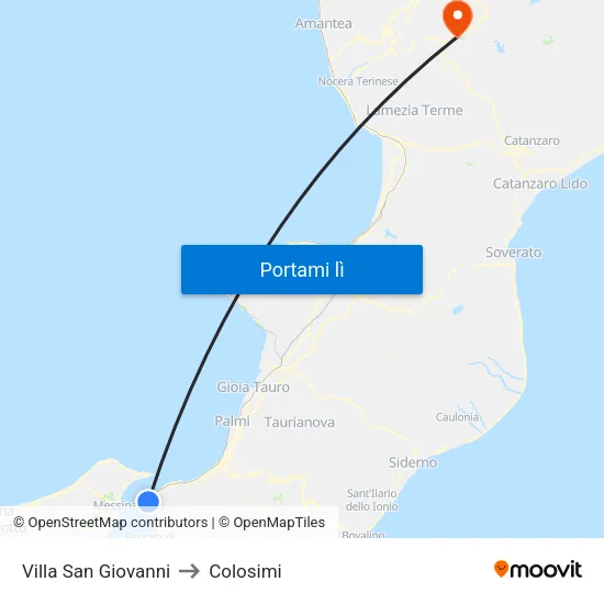 Villa San Giovanni to Colosimi map