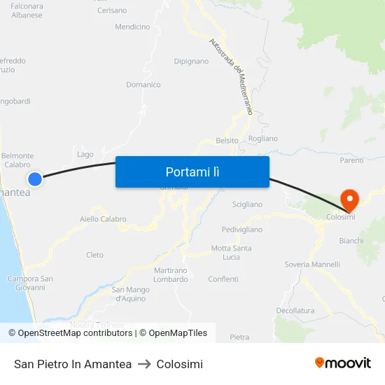 San Pietro In Amantea to Colosimi map
