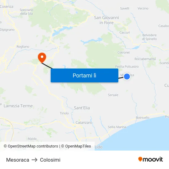 Mesoraca to Colosimi map