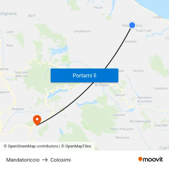 Mandatoriccio to Colosimi map